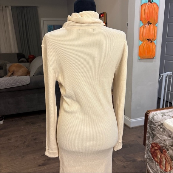 Elegant Cream Turtleneck Dress - Picture 5 of 8